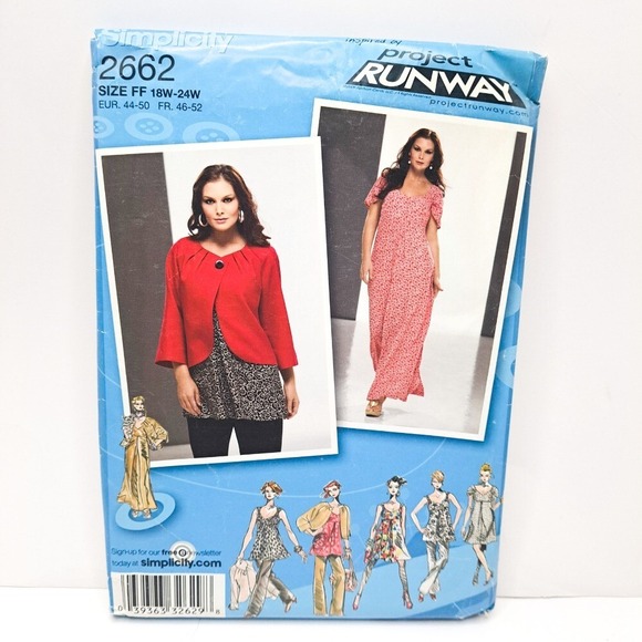 Simplicity Project Runway Sewing Pattern Dress‎ Top Jacket Plus Size 18W-24W - Picture 1 of 4